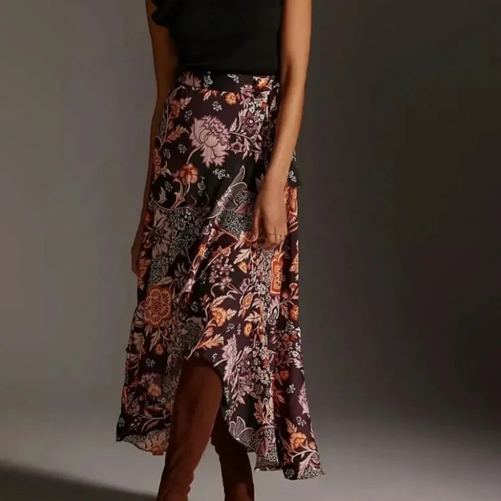 Maeve x Anthropologie Ruffled Wrap Maxi Floral Skirt Sz XXS Fall Autumn